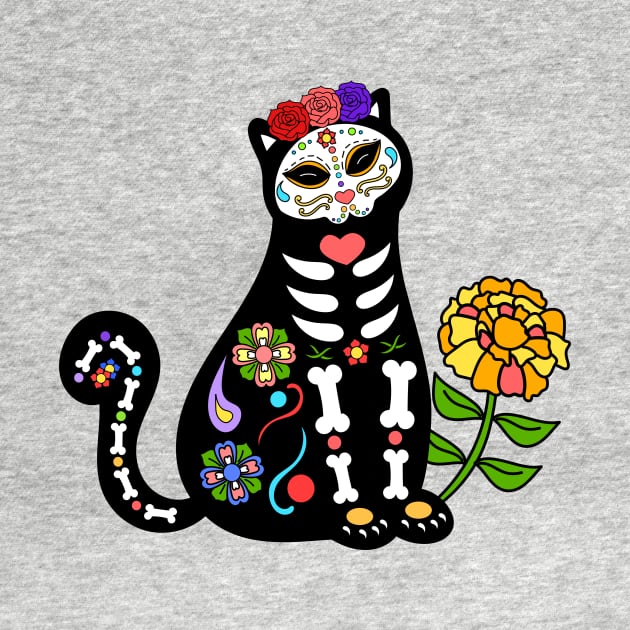 Day of the Dead Skeleton Flower Cat by Bitycat